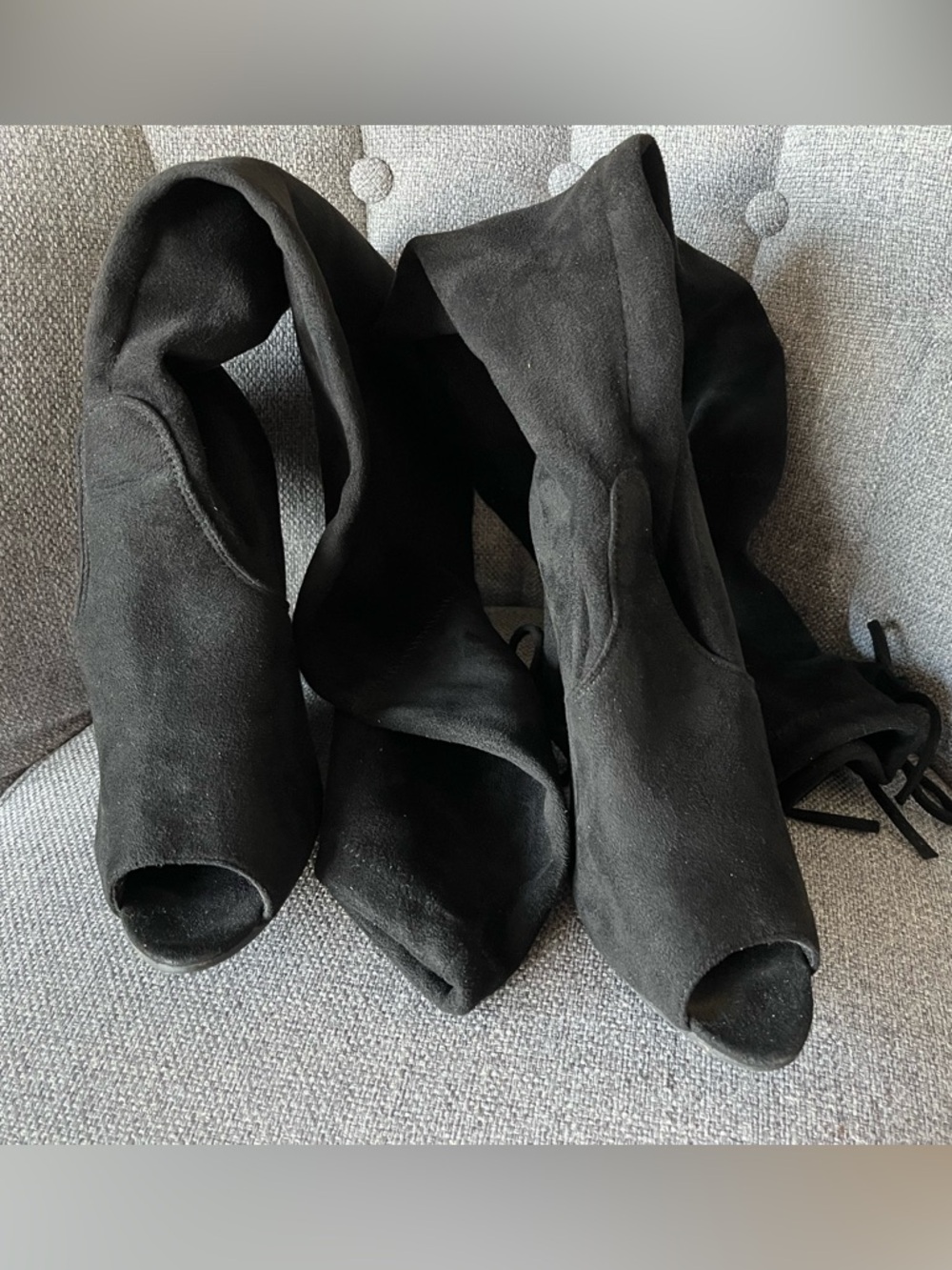 Black Suede Peep-Toe Women's Booties